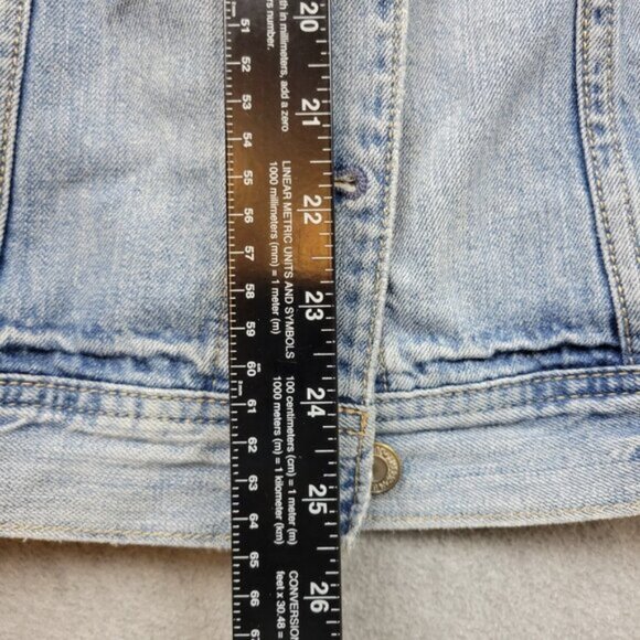 American Eagle Womens Denim Jacket Embroidered Bandana Floral Gorpcore Boho XS - Picture 11 of 16